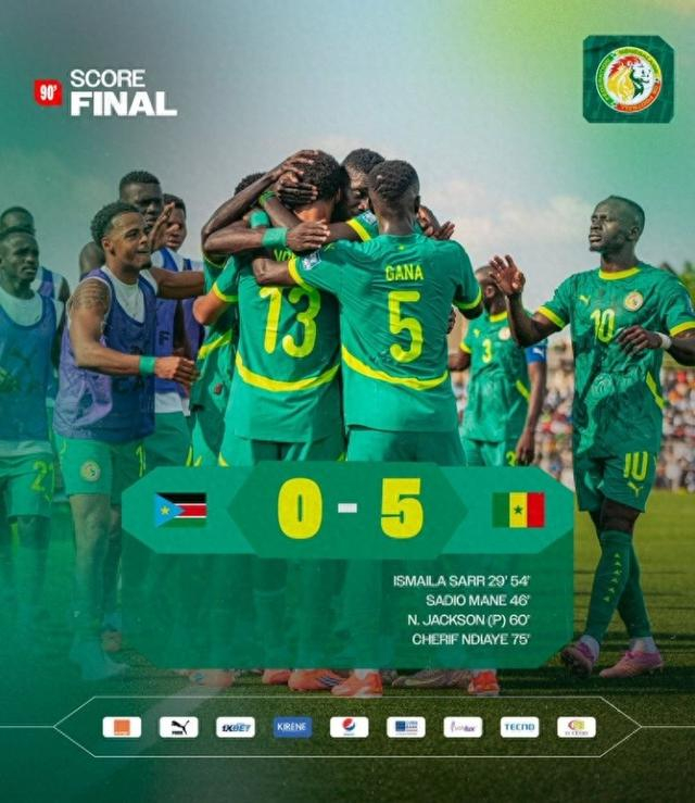 塞内加尔队客场大胜中非共和国，马内破门得分